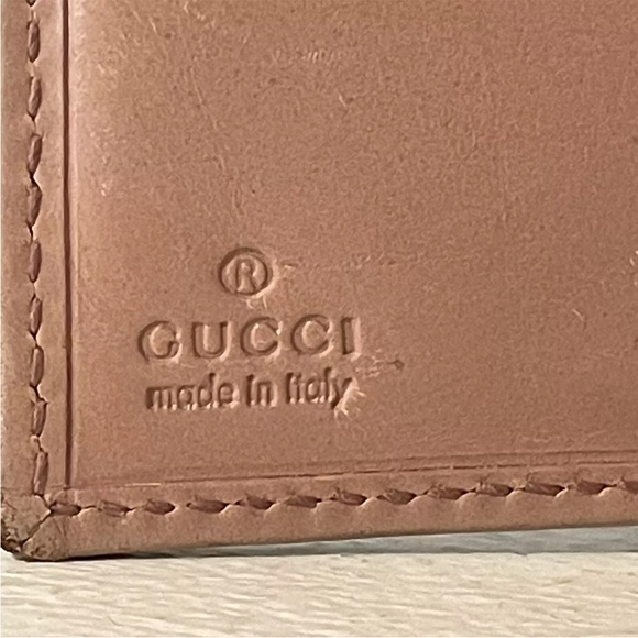 Unique GUCCI GG Bi-Fold Wallet Pink Leather & Tan Canvas w/Box GLOBE ZIPPER PULL - Picture 9 of 16